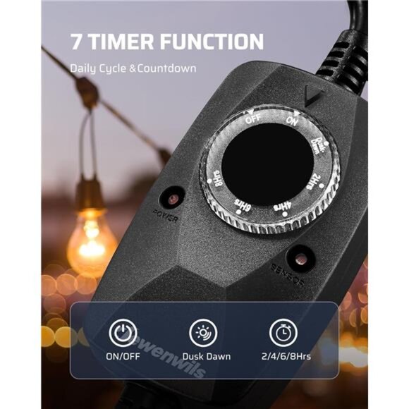 Light Timer Outdoor Weatherproof with 12FT Extension Cord,Photocell Timer Switch - Picture 4 of 8